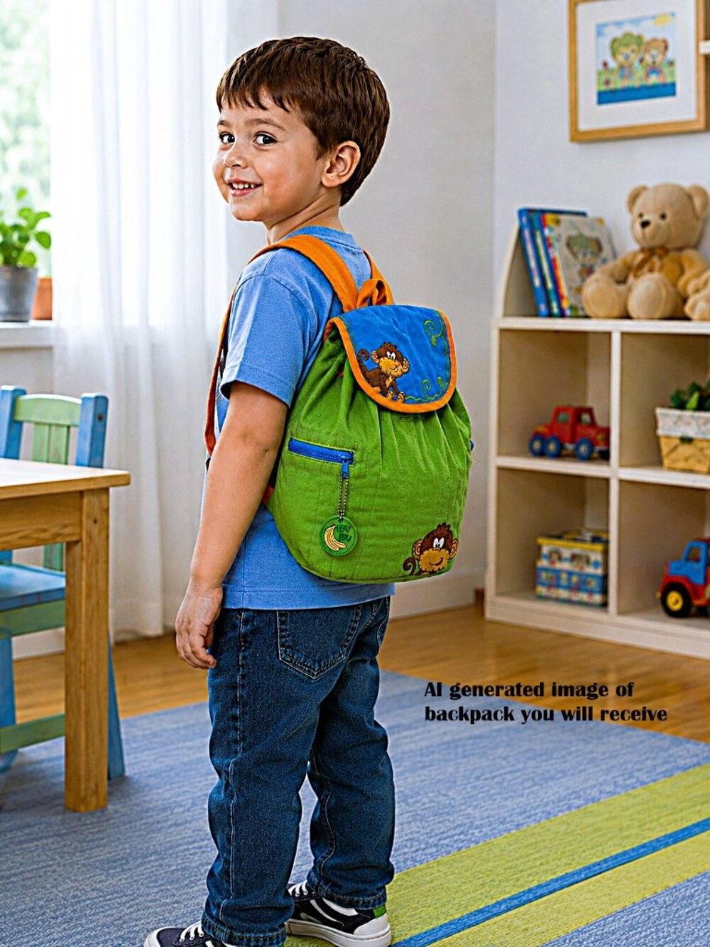 Stephen Joseph Monkey Quilted Backpack Adjustable Straps Excellent